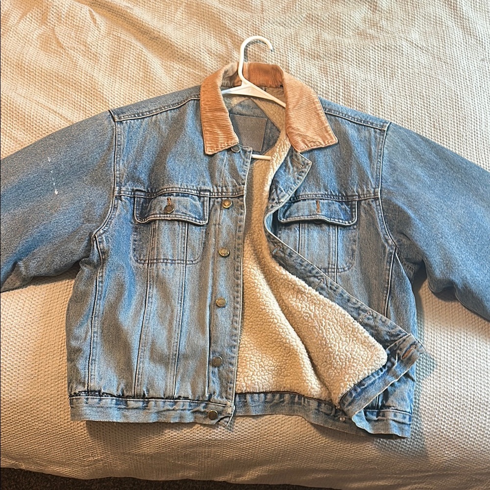 Denim Jacket with Corduroy Collar and Sheepskin Liner